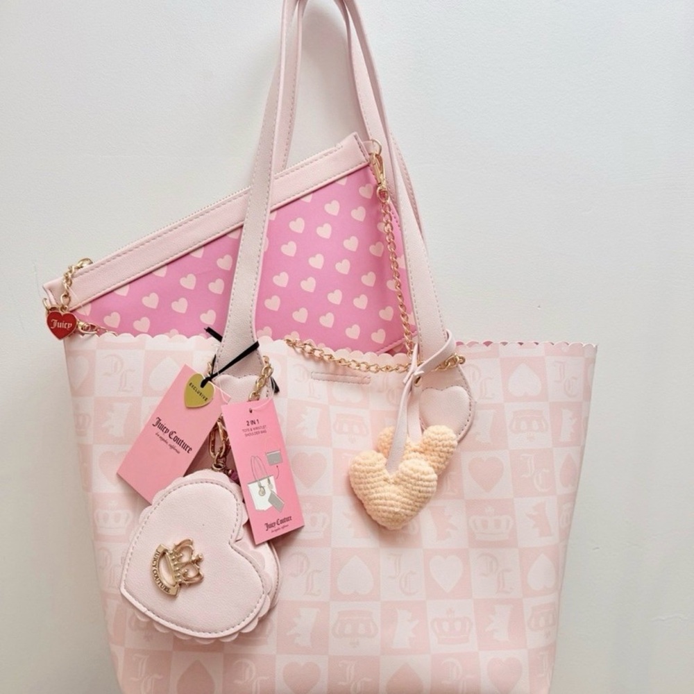 Pink Heart Tote Bag with Heart Charm